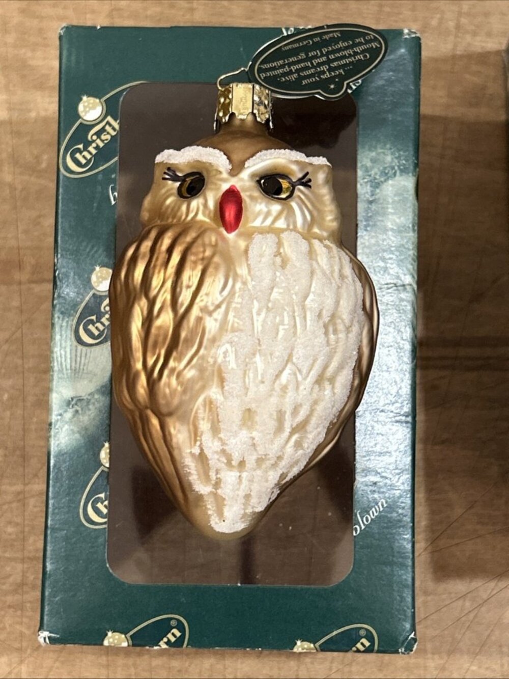 Christborn Blown Glass Owl Hanging Christmas Ornament In Original Box